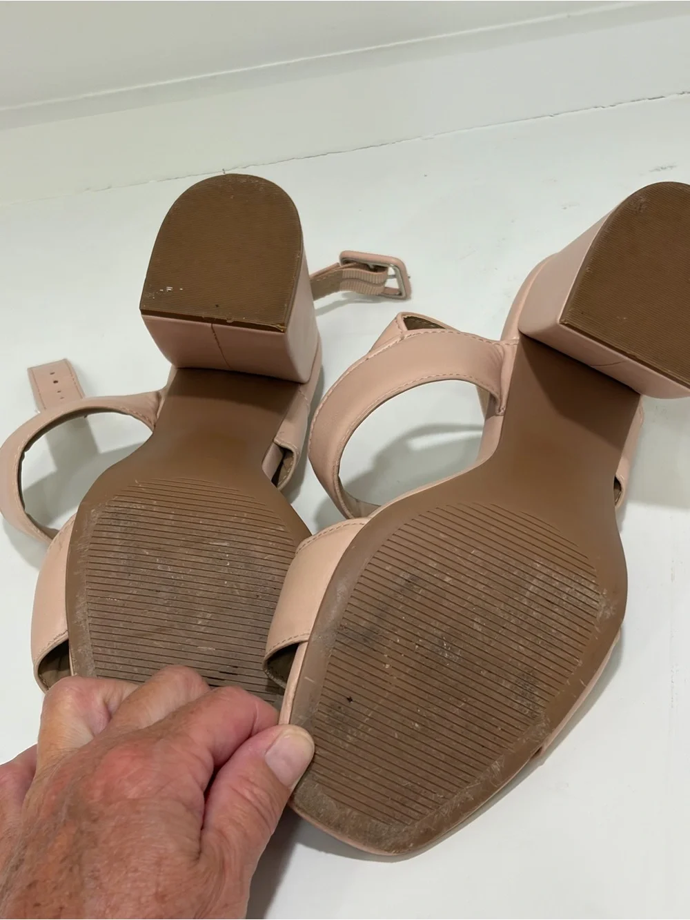 Qupid Blush Pink Wide-Strap Block Heel Sandals